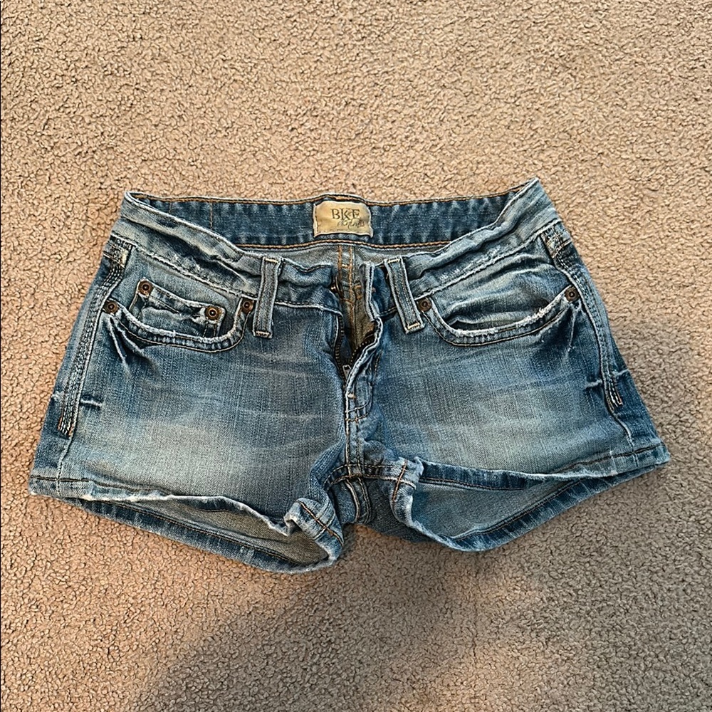 BKE Blue Jean Shorts with Distressed Hem and Vintage Look